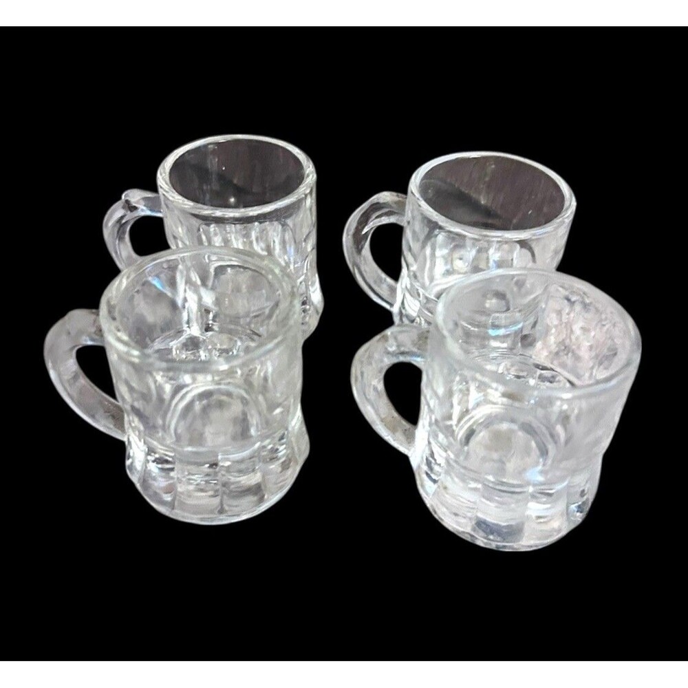 Set Of 4 Vtg Federal Glass Mini Beer Mug Shot Glass 1 oz Toothpick Holders 2”